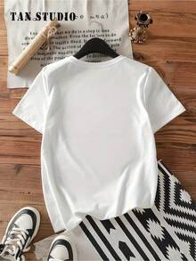 T-shirt d'été pour femme, édition limitée Halloween, imprimé amusant, col rond, coupe ample, 100% coton pur, doux et respirant, idéal pour les voyages d'agrément, les voyages et les vacances. - Blanc - Voir 3