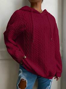 Áo sweatshirt dài tay dệt kim jacquard màu trơn dáng rộng thoải mái dành cho nữ cỡ lớn, thích hợp cho mùa xuân. - Màu Đỏ Sâu - Xem 6