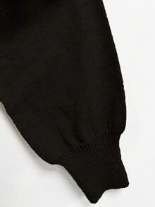 女士高领长袖连衣裙，配有腰带和收腰设计，纯色斜扣装饰，中长款羊毛针织连衣裙，适合秋冬季节穿着，秋季女装 - 黑色 - 查看 9