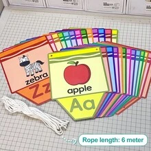 26PC26 Alphabet English Picture Book Hanging Flag Early Education School Corridor Hanging Small Colorful Flag Classroom Wall Letter Decoration Party Decoration (Some May Have Random Flaws)