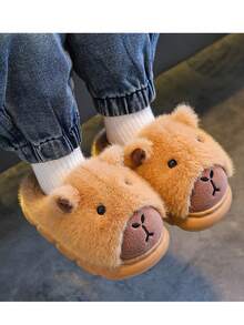 Cute Cartoon-Themed Indoor Soft-Soled Slippers For Women, Capybara Pattern, Winter Style.