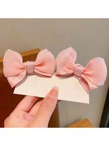 2pcs Girls Bowknot Hair Clips, Fresh Chiffon Headpieces (Slight Color Difference May Occur Due To Fabric Batch Variation, Which Is Normal) - Pink - View 5