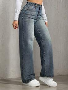 Girls' Loose Multi-Pocket Denim Jeans