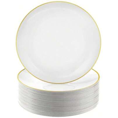 50/40/25/20/10/5 chiếc Đĩa viền vàng 10,25/7,5 inch có thể tái sử dụng và rửa được, thích hợp cho các bữa tiệc, tụ họp, khay đựng bánh, trường mẫu giáo, bữa tối tại nhà máy, đám cưới, lễ tạ ơn, sinh nhật, chuyến đi gia đình (10,25 inch cho đĩa lớn / 7,5 inch cho đĩa nhỏ)
