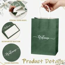 75 Sets Sage Green Welcome Bag Bulk Gift Bags With Handles Tissue Paper 6x5.9x3.2 Paper Thank You Bag For Wedding Welcome Bridal Shower  Shower Church Hotel Guest Party Favor - 綠色 - 查看 2