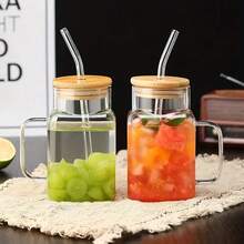 4pcs - Square Glass Cup, Large Capacity Straw Cup, High Profile Square Cup Lid, Glass Tea Summer Cup, Drinking Cup For Adults And Girls, Wedding Product Design, Gift For Daily Life Use, Cute Clear Floating Glass Cup, Floating Light Cup, Gift Design, Contemporary Tea Cup Beverage Container, Choice For Gift(500ML/17OZ) - trong suốt - Xem 3