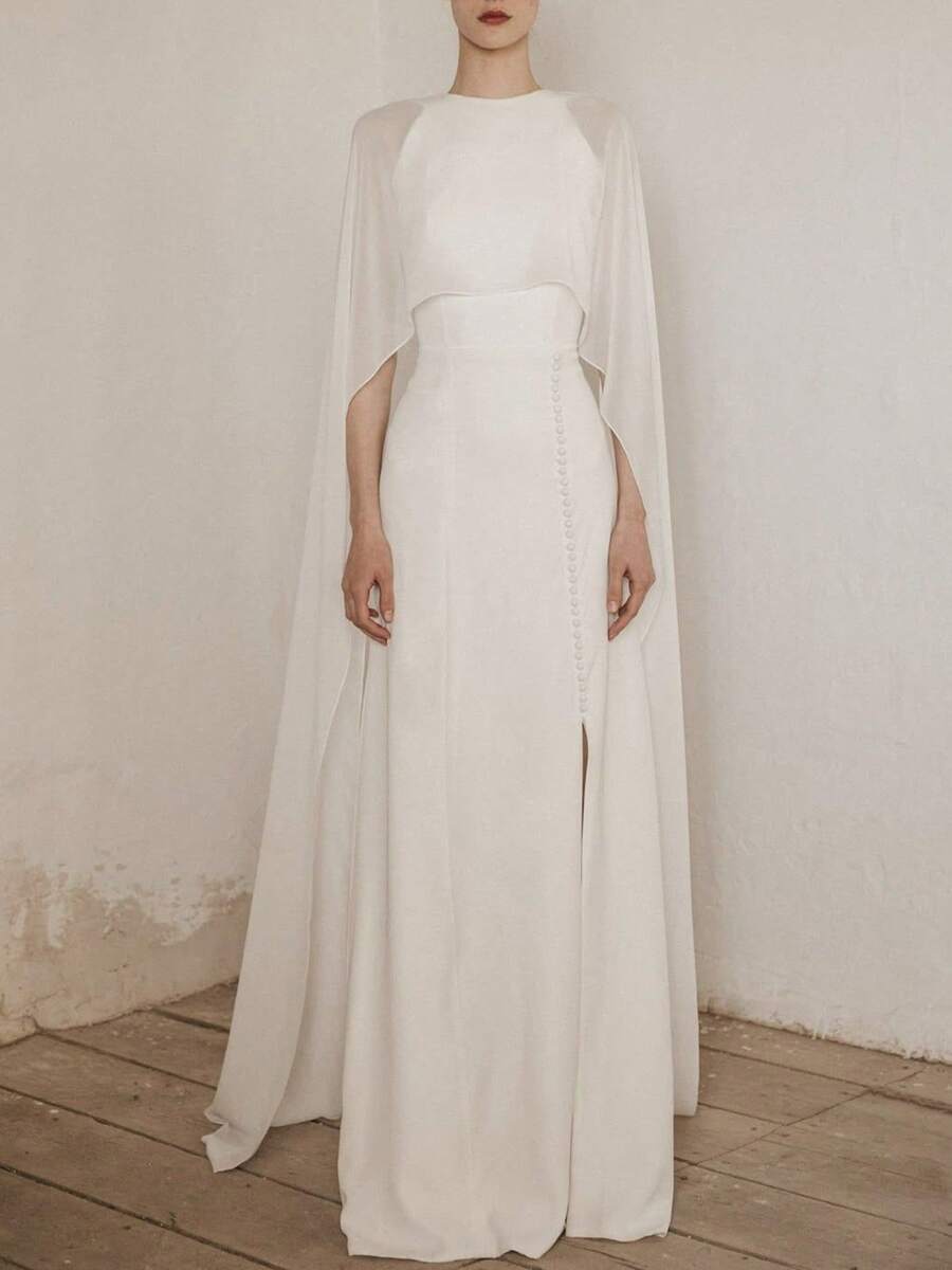 Chiffon Cape For Women Sheer Mesh Shawl Wraps Asymmetrical Flowy Capelets For Evening Dress Crop Cover Up Poncho - 白色 - 查看 1