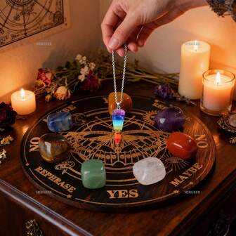 9 st halsband med sju chakrakristaller och månandehänge (med snidad spådomstavla) - naturligt andligt helande kit för meditation, spådom, häxkonst och beslutsfattande