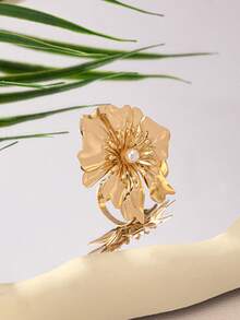 Nuevo conjunto de joyas de moda con brazalete de metal con diseño de flor, anillo, collar, aretes y broche, juego de accesorios - conjunto de joyas - Ver 3