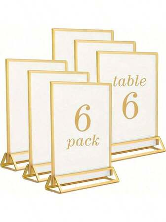 6pack Acrylic Golden Sign Holder, Clear Photo Frame With Gold Border And Vertical Bracket, Double Sided Table Menu Display Stand For Restaurant Signage, Wedding Table Numbers(4x6/5x7/6x8 Inch)