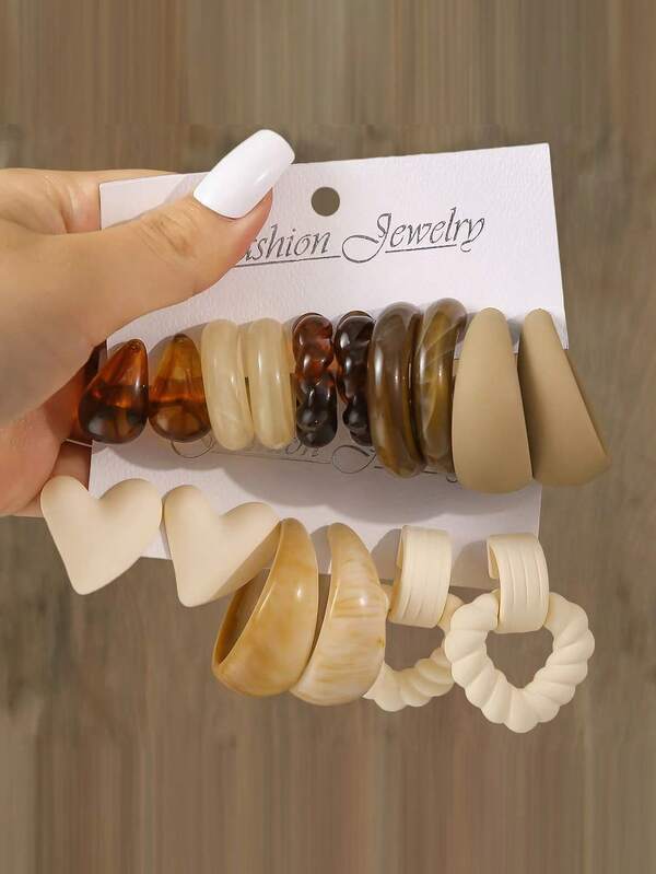 1 Set de 8 Pares de Nuevos Aretes de Resina Acrílica con Diseños de Corazón, Letra, Moneda Vintage, Y2K, Leopardo, Geométrico, Regalo de Joyería de Moda para Mujeres, Adecuado para el Día de la Madre, San Valentín, Navidad, Uso Diario