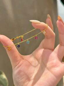 1PC Silver Metal Beach-Themed Chain Pendant Bracelet For Men & Women – Featuring Turtle, Starfish, Shell, Seahorse & Dolphin Charms, Fashionable Personalized Jewelry, Perfect For Beach Parties, Casual Wear & Summer Vacations - Silver - View 8