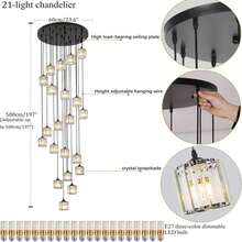 Meimond Long Chandeliers For High Ceilings,Modern Crystal Pendant Light,Raindrop Drop Lamp,Hanging Flush Mount Lighting Fixtures For Spiral Staircase,Foyer,Entryway,Living Room,Black (8 Lights)