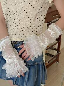 1 par de guantes de malla transparente con ribete de encaje, estilo lolita, adecuados para usar en verano o como puños de manga, decorados con elemento de lazo JK, disponibles en 4 estilos, que simbolizan un estilo dulce y soñador, un atuendo personal único y amor por la subcultura lolita - Multicolor - Ver 12