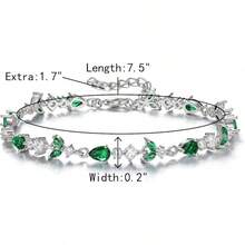 Crysdue Wedding Bridal Link Bracelet Brides Bridesmaids, Marquise Cubic Zirconia Tennis Bracelets Women Prom Jewelry - 02_綠色,銀色 7.5-9.1英寸 - 查看 11