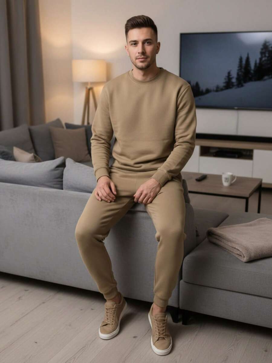 Plus Size Men Loungewear Bottoms - Mocha Brown - View 1