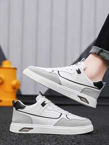 Zapatillas deportivas elegantes de caña baja, zapatillas deportivas blancas informales, zapatillas deportivas básicas minimalistas para el uso diario de los hombres, diseño transpirable para zapatillas ligeras de correr diarias, Zapatos para correr al aire libre para hombres.Nuevas zapatillas deportivas para hombre.zapatillas deportivas minimalistas de fitness con bloques de color. - Gris - Ver 6