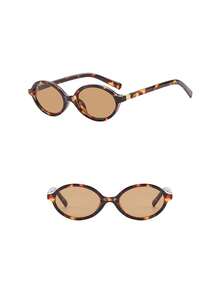 1pc Retro Hip-Hop Decorative Small Oval Frame Women Fashion Glasses, Minimalist & Versatile Fashion Eyewear - Leopard Frame Tea - View 3