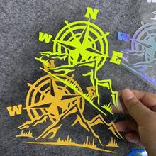 Reflective Jungle Adventure Compass Sticker High-Visibility Night Safety Durable PVC Waterproof Self-Adhesive Vehicle Decoration For Motorcycle Car Bicycle Off-Road Outdoor Adventure Travel Gift, Reflective Jungle Adventure Compass Sticker - 16.5cm X 12.2cm
