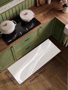 1 pezzo Tappetino da cucina in gel di silice, sfondo grigio chiaro con motivo a linee curve bianche, che presenta un effetto visivo liscio e dinamico, design minimalista ma elegante