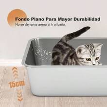 Arenero para Gato Inoxidable, Caja de para Gatos con Lado Alto de Metal, Arenero para Gato para Interior, Inodoro para Gatos y Mascotas, Antiadherentes, Sin Olor 45 * 35 * 15cm - 45*35*15 cm - Ver 4