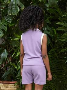Conjunto Infantil de DoS Pieza para Niña – Polo sin Mangas y Short en Colores Vibrantes - Lirio - Ver 2