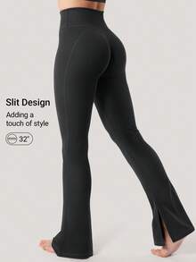 VOYJOY Flare Split Hem Leggings For Women Tummy Control Workout Leggings Nasreen Hidden Scrunch Bootcut Gym Yoga Pants  Summer Leggings For Women - 黑色 - 查看 1