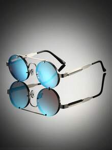 1副女士全框圆形眼镜，时尚男士金属框眼镜，春季装饰镜腿，别致绿色眼镜，奢华复古蒸汽朋克眼镜，适合旅行和街头拍照佩戴 - 多色2 - 查看 13