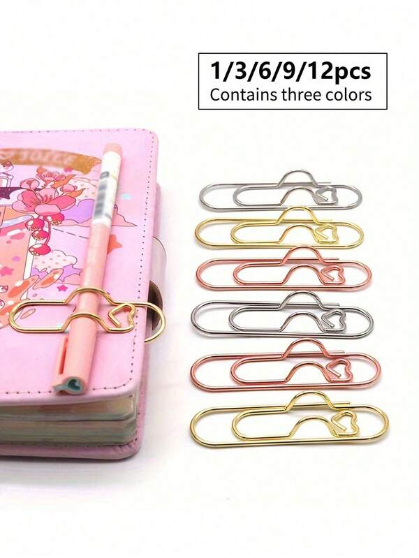 Energetic Heart-Shaped Multifunctional Pen Clip - Stationery Storage Box And Notebook Accessories, Pen Grip, Multifunction Metal Heart-Shaped Pen Clip, Paperclip Pen Holder, Writing Supplies, Notebook Accessories, Fixed Stand, Pen Clip, Pen Hanger, Essential For Back To School, Travel, Beach Vacation, Summer Holiday, School Supplies