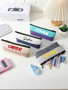 Penar personalizabil, text personalizabil, geantă de creioane din pânză Oxford de mare capacitate, penar personalizat cu model patchwork în două culori, ideal pentru ziua de naștere, aniversare, cadouri de Crăciun pentru prietenă, familie, prieteni, colegi de clasă, profesori, colegi