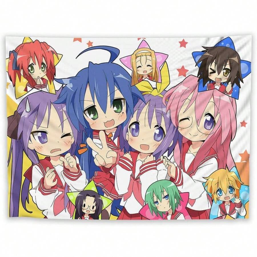 HOKMAH Cute Anime Colorful Tapestry, Kawaii Japanese Interesting Girl Cartoon Design Pink Tapestry, Living Room, Bedroom, Dormitory Decoration Tapestry Background - 彩色 - 查看 1