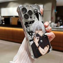 Anime Action Cartoon Ghoul Kaneki Ken Phone Compatible With 16 15 14 13 12 11 Pro X XR XS 8 Plus Shockproof Transparent Soft Back Cover.17  17promax - 銀色 - 查看 5