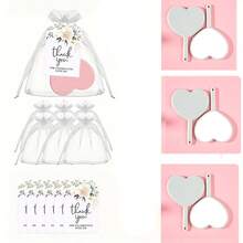 18 piezas Espejo de mano con forma de corazón, espejo de viaje ligero con asa linda y orificio para colgar, espejo cosmético de una sola cara (rosa, blanco, negro, verde), empacado en bolsa con cordón, excelente para regalos de Navidad, Halloween, Día de la Madre, boda, despedida de soltera