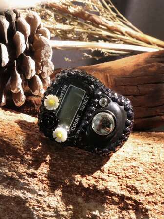 1-6个花朵和水钻装饰手持计数器，电子手动按钮计数器，紧凑便携指环计数器，拇指按压计数器，适用于学习、运动和其他计数活动