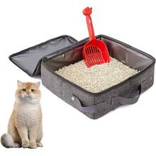 Arenero Plegable para Gatos, Caja de Porttil con Tapa y Pala, Impermeable para Viajes, Sin Olor, Resistente a Fugas, Gris - gris - Ver 2