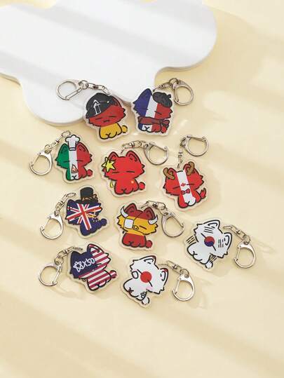1 Pc Acrylic Cartoon Cat National Flag Pattern Theme Keychain Pendant Backpack Ornament/Bag Accessories/School Bag Accessories/Purse Pendant/Friend's Gifts Christmas Bag Charms Car Teacher Sister Gift Ideas