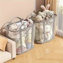1 Foldable Breathable Mesh Laundry Basket With Reinforced Handle Foldable Rectangular Storage Bin For Bathrooms, Closets, Dorm Rooms, Travel, And Grocery Shopping - Durable Fabric Multi-Purpose Storage Box - Laundry Room Accessory - Casual Design - Sturdy Handle Construction - Laundry Basket - 米色 - 查看 3