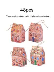 98/74/50/25PCS Christmas Gingerbread House Box,Gift Candy Box.Souvenir Gift Box. With Printed Patterns, Christmas Gift Box, Gift And Gift Box.Christmas Party Gift Boxes, Cardboard Gift Containers, Christmas Holiday Party Gifts, Candies,Gift Packaging - Multicolor - View 19