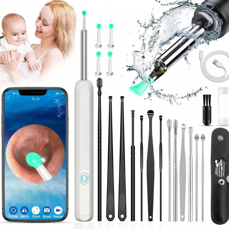 Limpiador Oídos Espiral Con Cámara Endoscopio, Quita Cerilla - Blanco y Negro - Ver 1