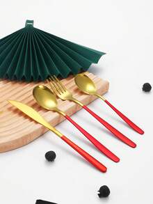 4/16/24pcs Stainless Steel Square Handle Steak Knife Fork Spoon Cutlery Set, With Christmas Gift Box For Home Kitchen, Dining, Hotel, Wedding