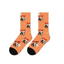 1 Pair Customized Face Socks, Customized Photo Socks, Customized Printed Mid-Calf Socks, Can Print Any Face On Socks, Suitable As Anniversary Gift, Halloween, Christmas Creative Gift, Bride Gift, Gift For Boyfriend, High-Quality Couple Christmas Hat Printed Socks, Men's Calf Socks, New Thick Women's Long Socks For Autumn/Winter. Suitable For Daily Wear, Office, Outdoor Sports. - Multicolor - View 9
