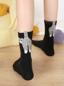 2 Pairs Cat Bell Pattern Casual Mid-Calf Socks, Fun & Cute, Suitable For Summer Wear. Creative 3D Abstract Cat, Egg, Bell Design Funny Ankle Socks, Adorable Cat, Egg Pattern, Suitable For Summer - Multicolor - View 14