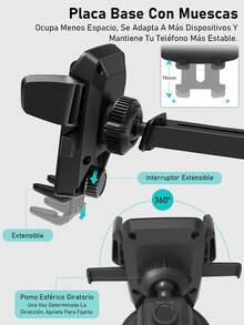 1 pieza Soporte Para Celular Para Carro Universal, Porta Celular Para Carro, Pieza Soporte De Teléfono Móvil Ajustable De 360 Grados Negro , Soporte Para Teléfono Móvil Para Coche, Soporte Para Teléfono Móvil Para Coche, Soporte De Clip Para Ventilación De Aire, Soporte Para Teléfono Móvil Para Automóvil, Soporte Para Teléfono Inteligente Gps,Soporte multiusos con ventosa para el salpicadero del coche - Negro - Ver 11