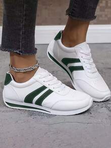 New Fall 2025 Women's Skate Shoes: Stylish And Versatile, These Shoes Feature A Two-Tone Stripe Design, A Subtle Wedge Heel, And Breathable Construction. They're The Perfect Casual Sneaker For Your Preppy Back-To-School Look, A Must-Have For Women's Fall Fashion, And Perfect For Halloween When Paired With A Dress.