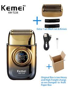Kemei Neuer Elektrorasierer für Männer, große Kapazität 1400mAh Li-Ionen-Akku, Rasierer mit einstellbaren Geschwindigkeiten, starke Leistung, Barthaare entfernen, Klingenköpfe, Geburtstagsgeschenk für Männer KM-T228