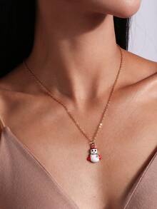 4pcs Minimalist Christmas Tree & Snowman Necklace Set, Everyday Wear Necklace With Pendant, Charm, Bell For Women
