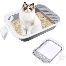 Caja de para gatos para viajes, 18x 14 pulgadas, color gris, pequea para bandeja de abierta, plegable, impermeable, fcil de limpiar y montar, caja de porttil con cuchara - Gris - Ver 2