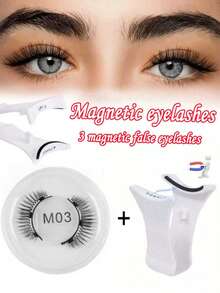 1 Pair Magnetic False Eyelash Set, Reusable No Glue False Eyelashes Japanese Eyelash Natural Long Fluffy Mink Soft Hair Eye Makeup Tool, Suitable For Beauty Travel - Multicolor - View 2