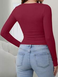 T-shirt casual à manches longues, coupe slim et col rond pour femmes