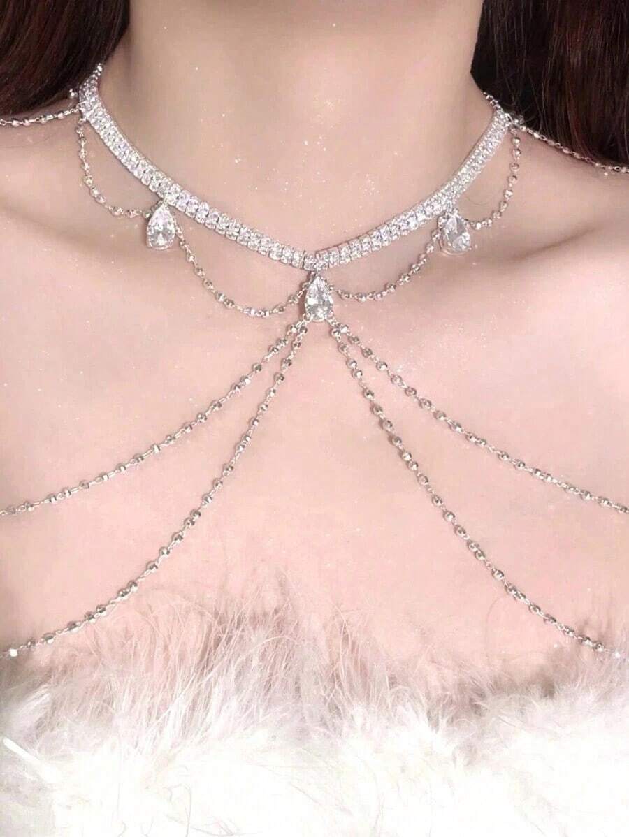 1pc Exquisite & Luxurious Chain Pendant Shoulder Necklace Suitable For Women To Wear On Any Occasion - Bạc - Xem 1